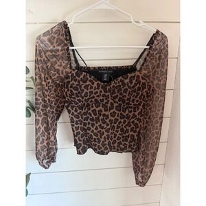 Sincerely Jules Leopard Print Mesh Corset Top Long Sleeve Square Neck Smocked